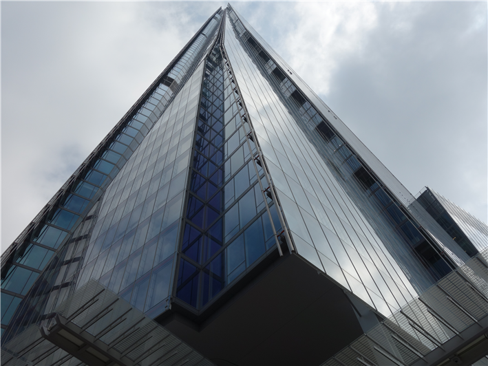 Looking up from the base of The Shard